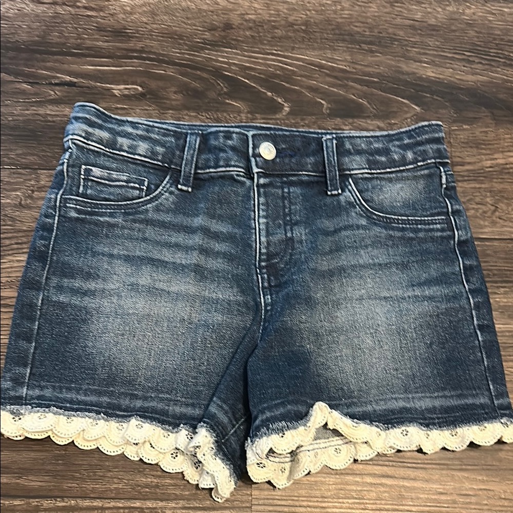 Blue Denim Shorts with Lace Trim